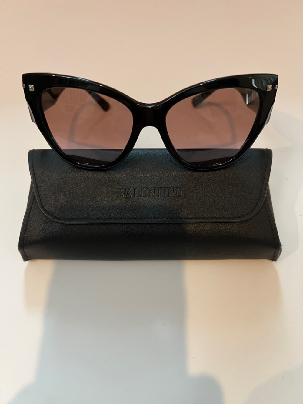 Valentino Black Cat Eye Sunglasses with Brown Lenses